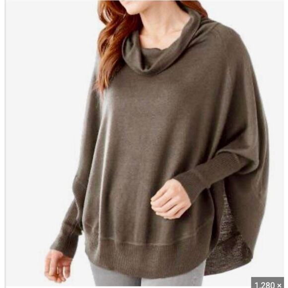 SMARTWOOL Brown Grey Poncho Cowl Neck Merino Wool Blend Sweater Small Medium S/M - Picture 1 of 10